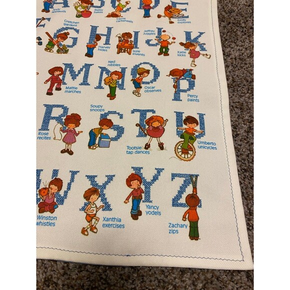 Alphabet Cross Stitch Needlepoint Hanging Decor Baby Nursery Playroom Vintage - Picture 7 of 12